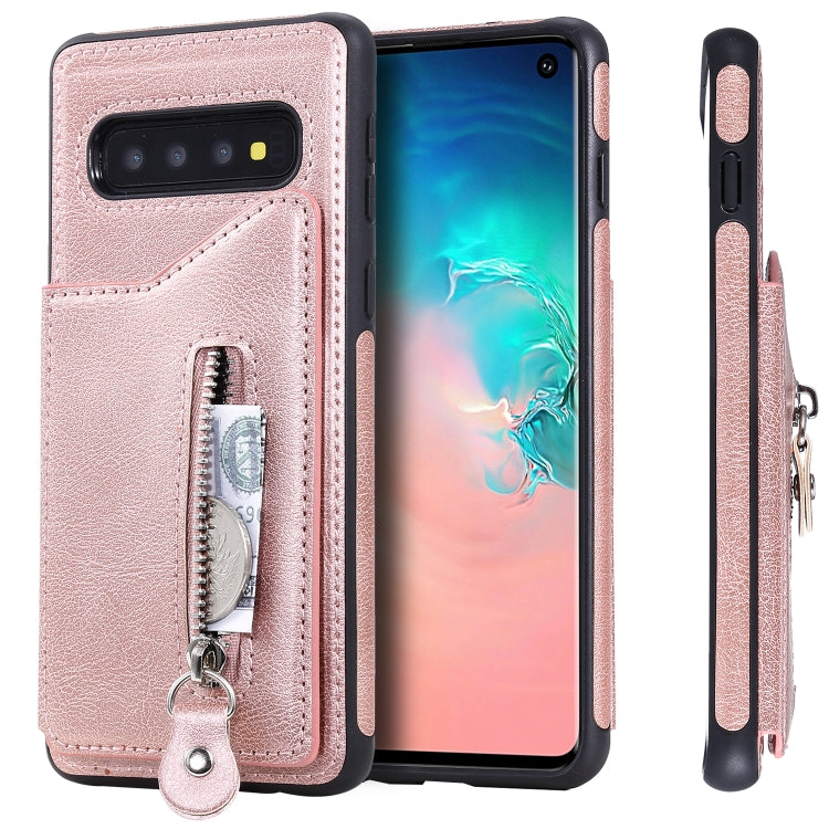For Galaxy S10 Solid Color Double Buckle Zipper Shockproof Protective Case
