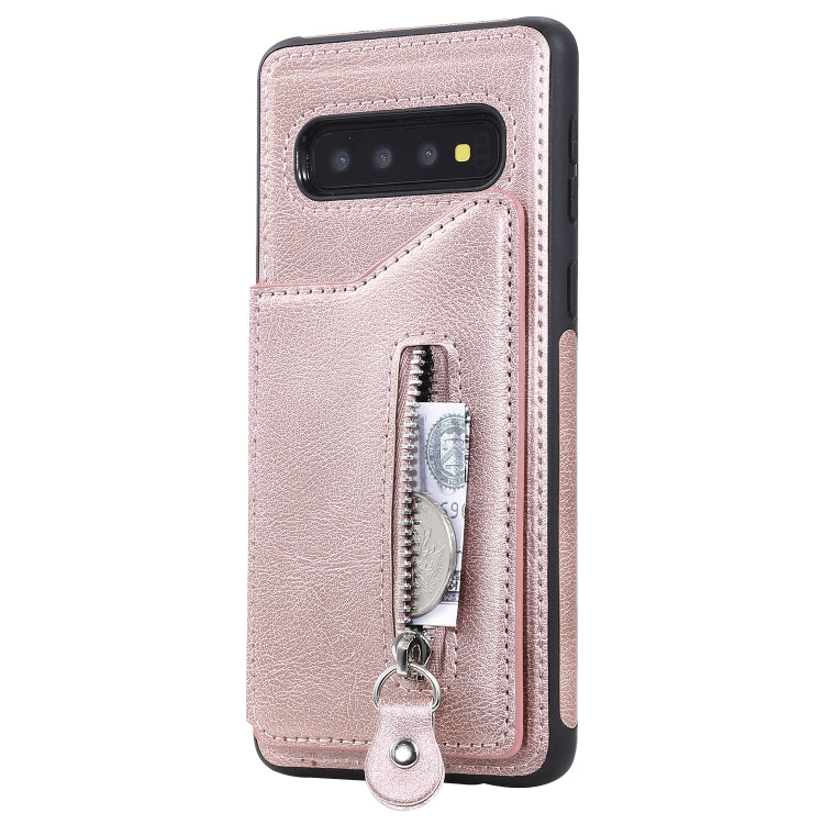 For Galaxy S10 Solid Color Double Buckle Zipper Shockproof Protective Case