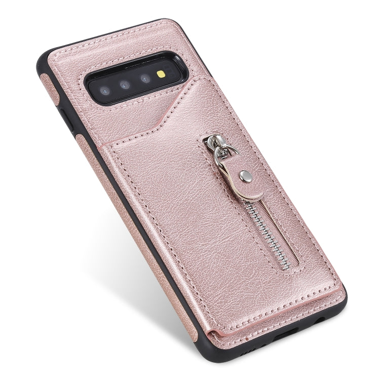 For Galaxy S10 Solid Color Double Buckle Zipper Shockproof Protective Case