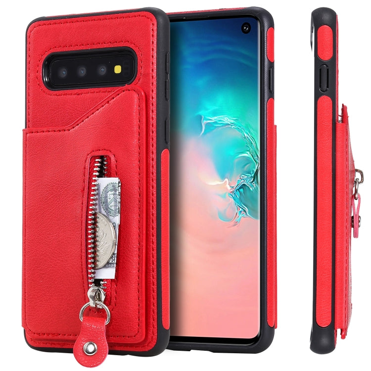 For Galaxy S10 Solid Color Double Buckle Zipper Shockproof Protective Case