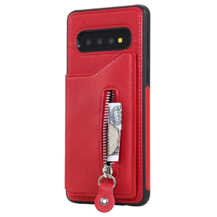 For Galaxy S10 Solid Color Double Buckle Zipper Shockproof Protective Case