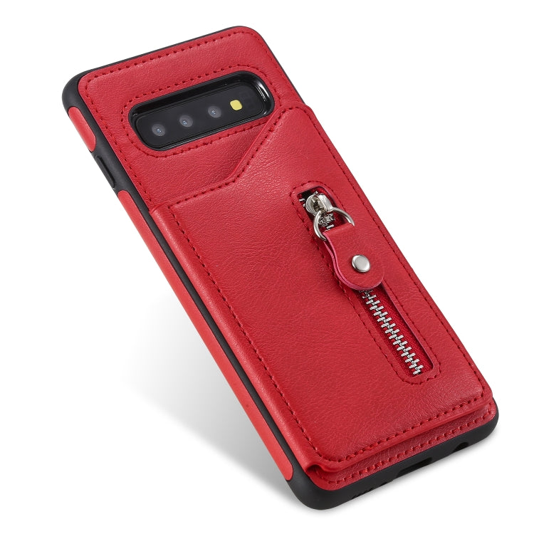 For Galaxy S10 Solid Color Double Buckle Zipper Shockproof Protective Case