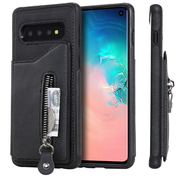 For Galaxy S10 Solid Color Double Buckle Zipper Shockproof Protective Case