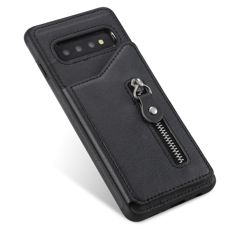 For Galaxy S10 Solid Color Double Buckle Zipper Shockproof Protective Case