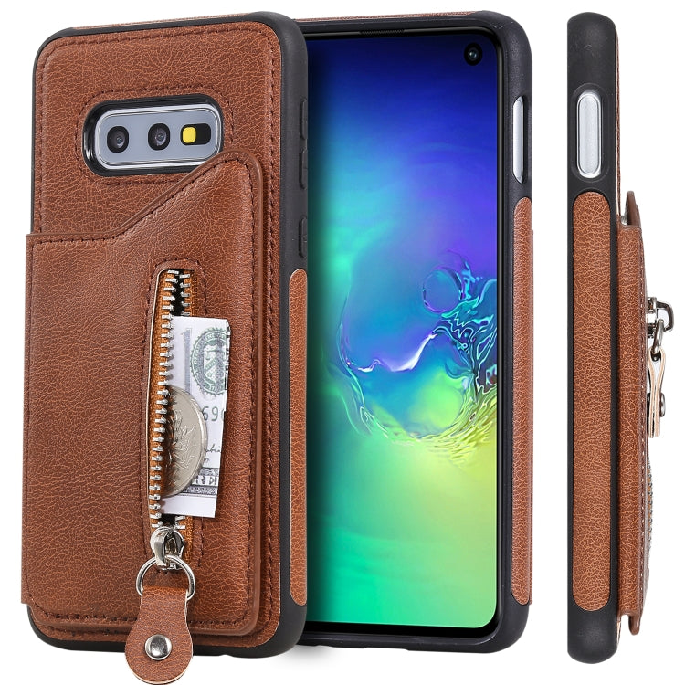 For Galaxy S10e Solid Color Double Buckle Zipper Shockproof Protective Case