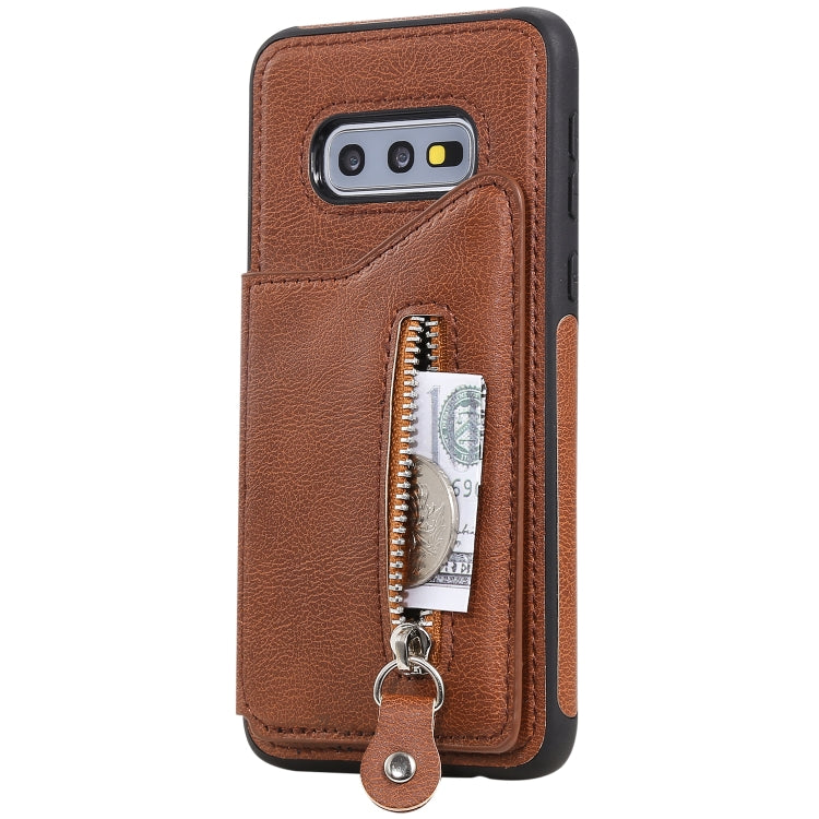 For Galaxy S10e Solid Color Double Buckle Zipper Shockproof Protective Case