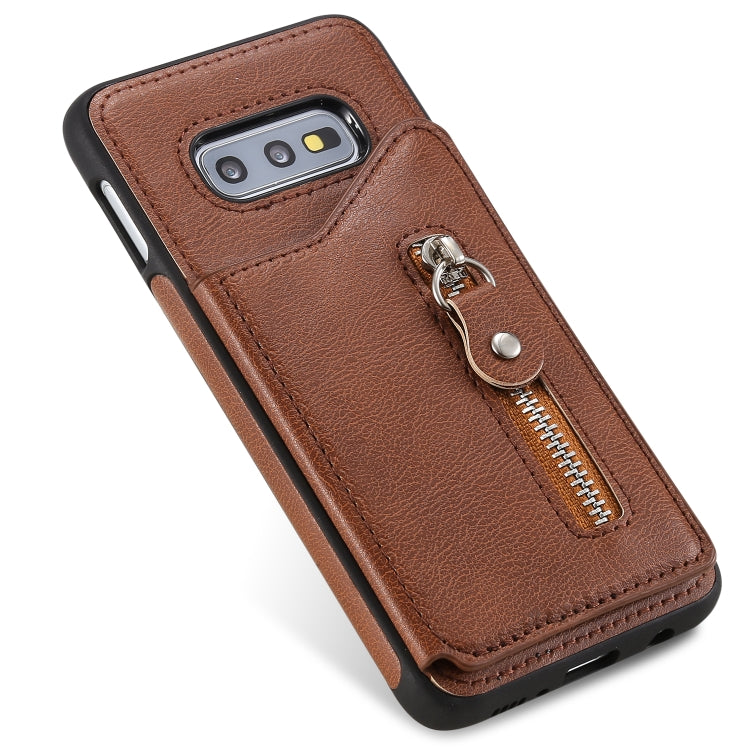 For Galaxy S10e Solid Color Double Buckle Zipper Shockproof Protective Case