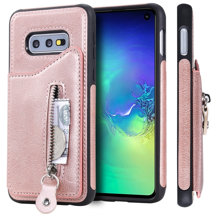 For Galaxy S10e Solid Color Double Buckle Zipper Shockproof Protective Case