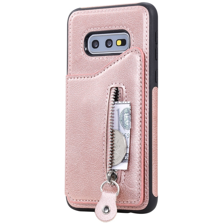 For Galaxy S10e Solid Color Double Buckle Zipper Shockproof Protective Case