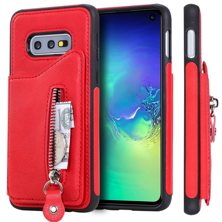 For Galaxy S10e Solid Color Double Buckle Zipper Shockproof Protective Case