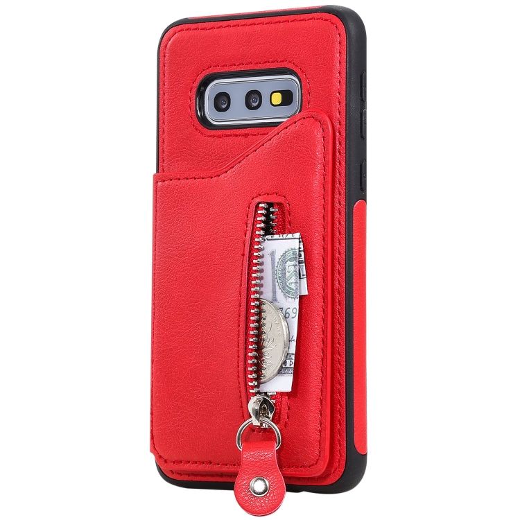 For Galaxy S10e Solid Color Double Buckle Zipper Shockproof Protective Case