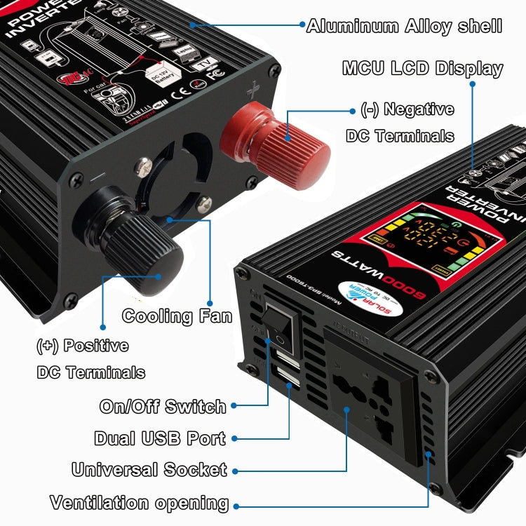 Tang III Generation 12V to 220V 6000W Car Power Inverter with LCD Display & Dual USB