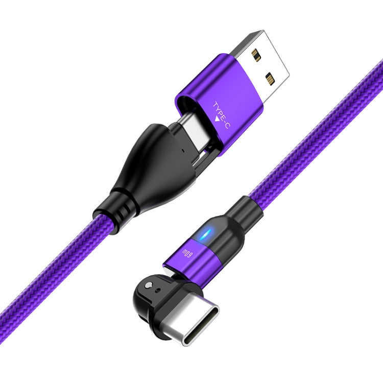 PD 60W Type-C / USB-C to Type-C / USB-C + USB 180 Degree Bending Charging Data Cable, Length:1m
