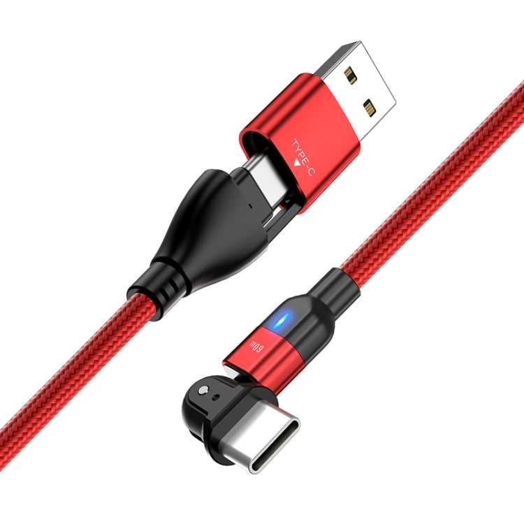 PD 60W Type-C / USB-C to Type-C / USB-C + USB 180 Degree Bending Charging Data Cable, Length:2m