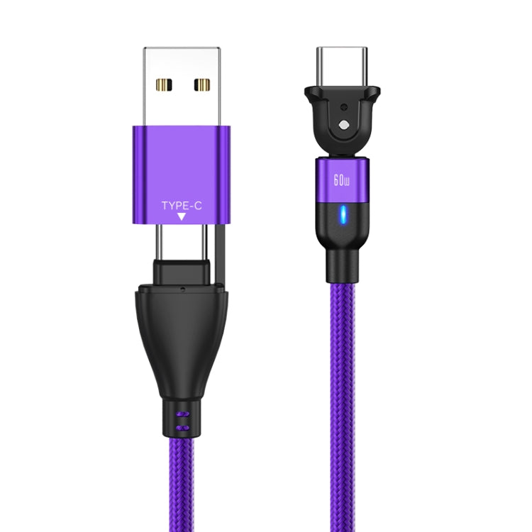 PD 60W Type-C / USB-C to Type-C / USB-C + USB 180 Degree Bending Charging Data Cable, Length:2m