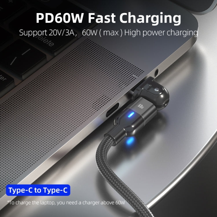 PD 60W Type-C / USB-C to Type-C / USB-C + USB 180 Degree Bending Charging Data Cable, Length:2m