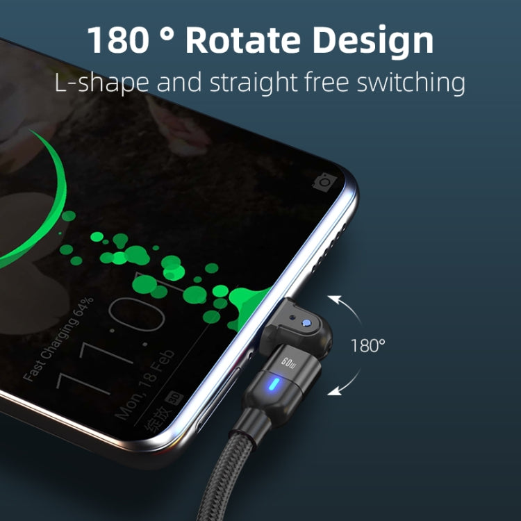 PD 60W Type-C / USB-C to Type-C / USB-C + USB 180 Degree Bending Charging Data Cable, Length:2m
