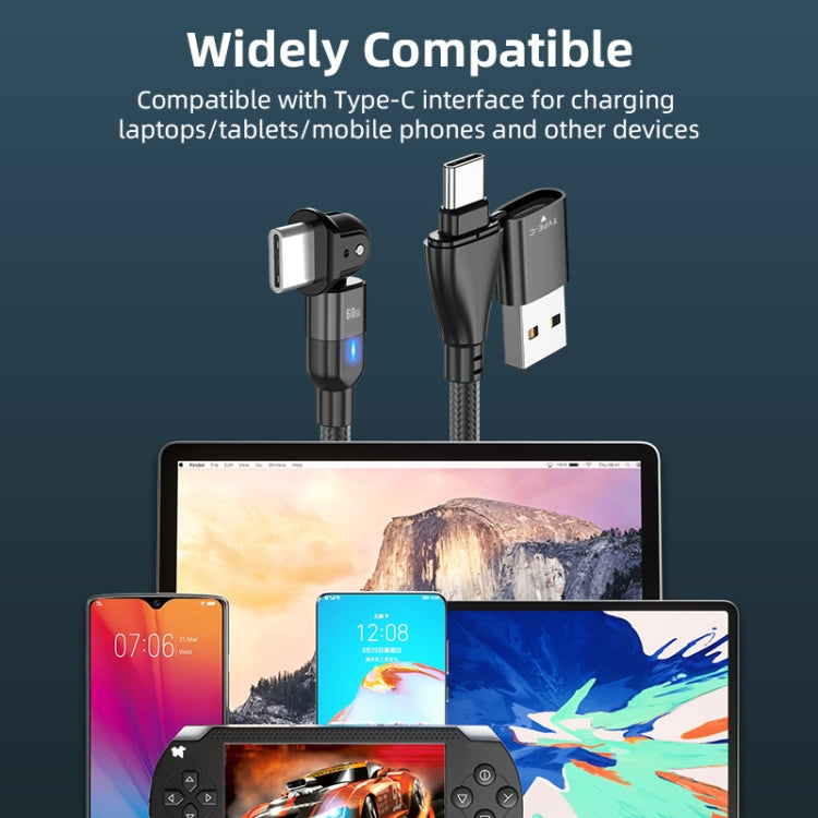 PD 60W Type-C / USB-C to Type-C / USB-C + USB 180 Degree Bending Charging Data Cable, Length:2m