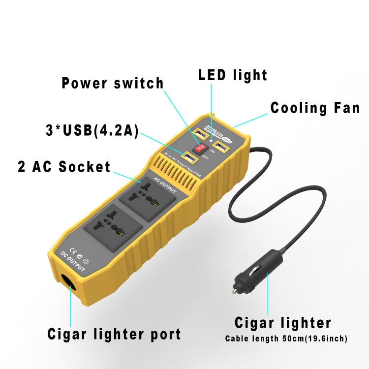 12V to 110V 300W Car Power Inverter with Three USB