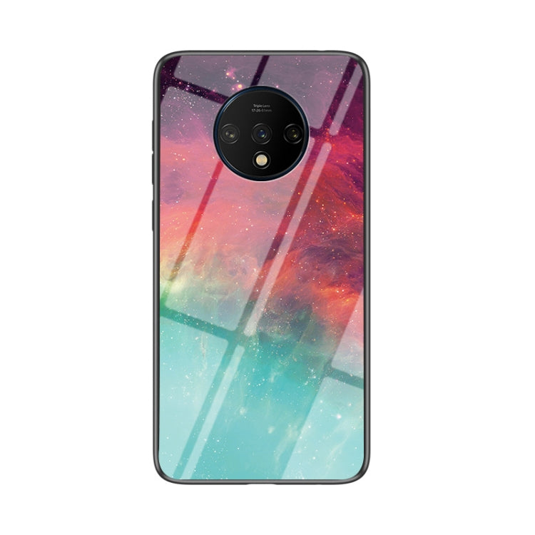 For OnePlus 7T Starry Sky Painted Tempered Glass TPU Shockproof Protective Case