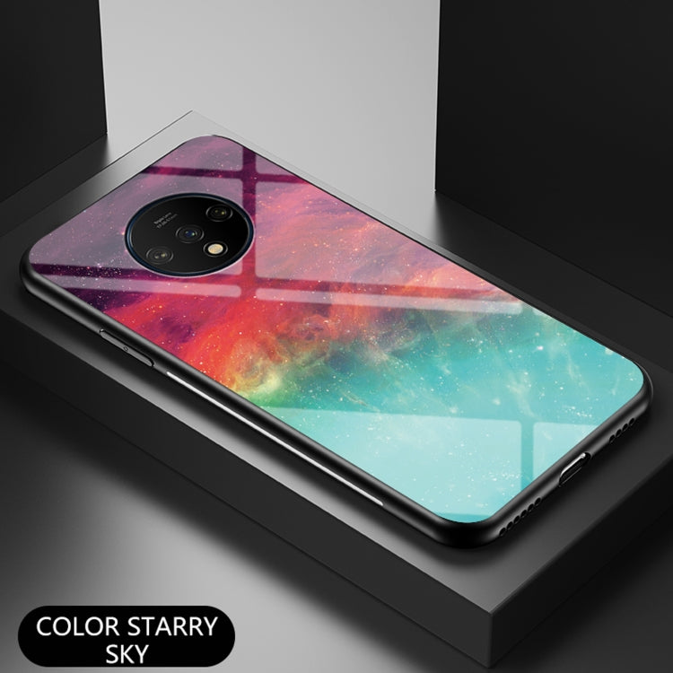For OnePlus 7T Starry Sky Painted Tempered Glass TPU Shockproof Protective Case
