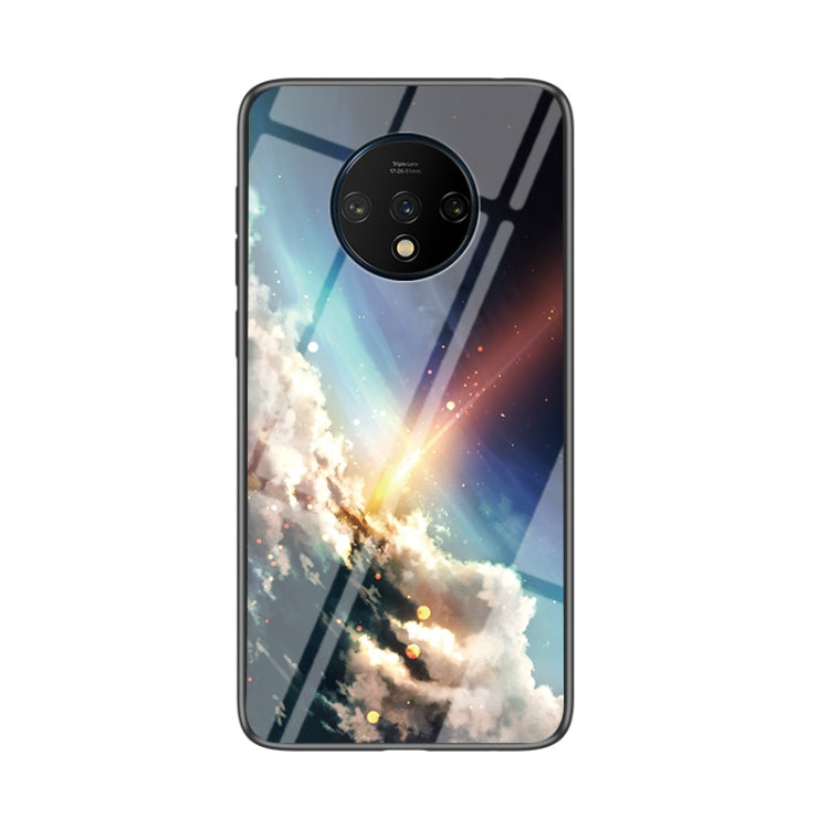 For OnePlus 7T Starry Sky Painted Tempered Glass TPU Shockproof Protective Case