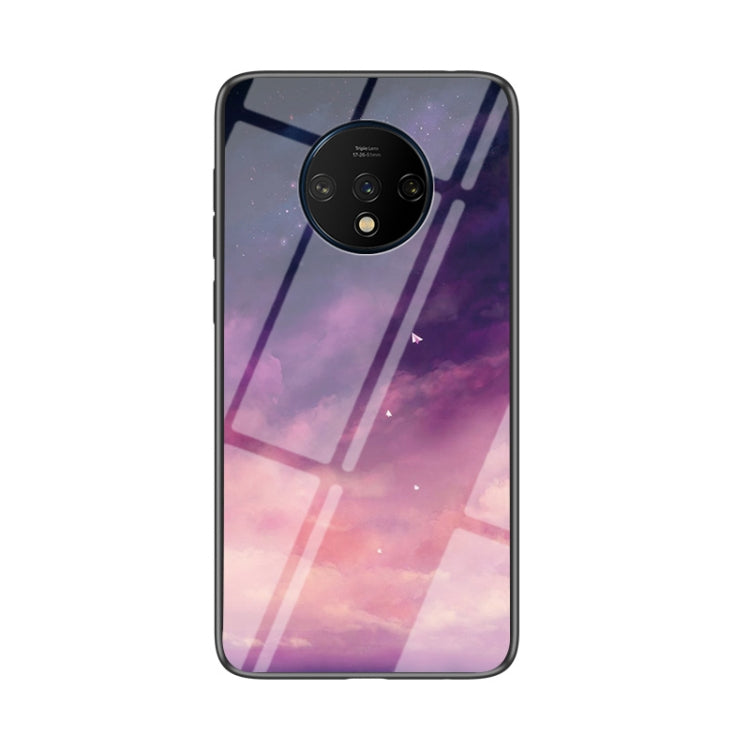 For OnePlus 7T Starry Sky Painted Tempered Glass TPU Shockproof Protective Case