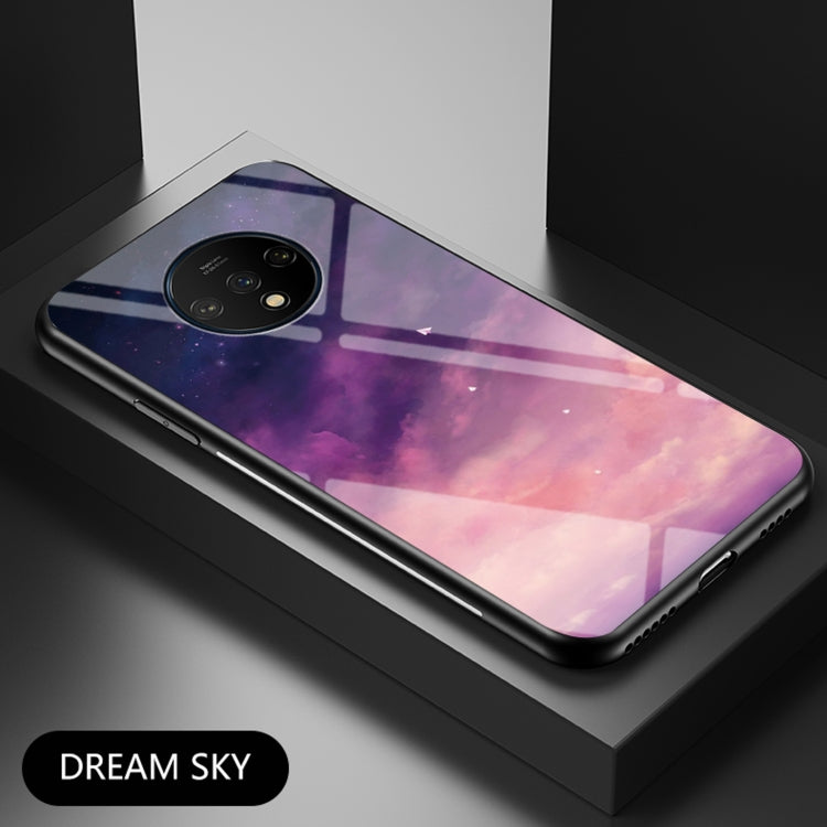 For OnePlus 7T Starry Sky Painted Tempered Glass TPU Shockproof Protective Case