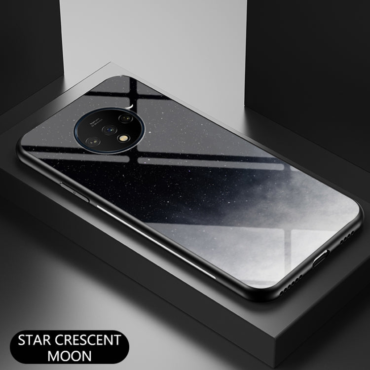 For OnePlus 7T Starry Sky Painted Tempered Glass TPU Shockproof Protective Case