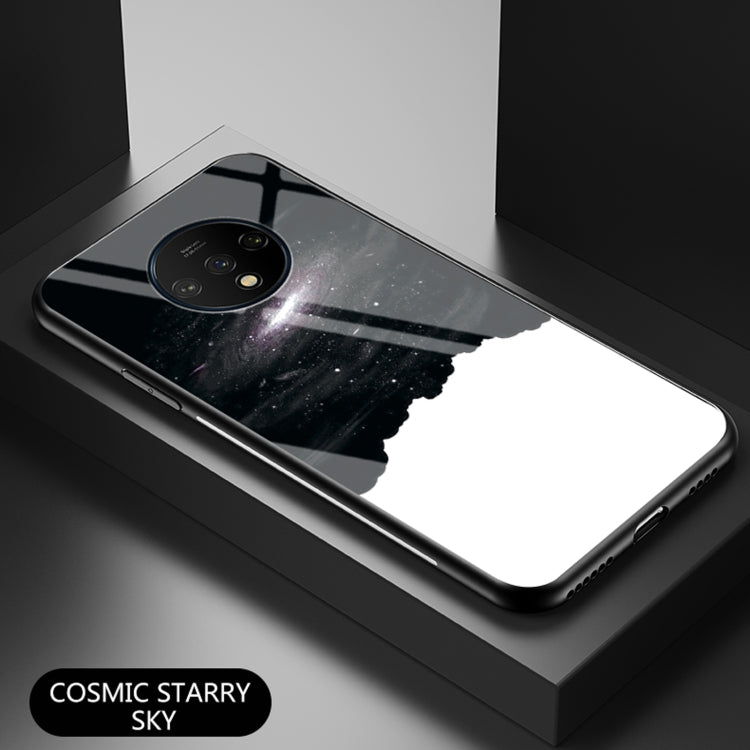 For OnePlus 7T Starry Sky Painted Tempered Glass TPU Shockproof Protective Case