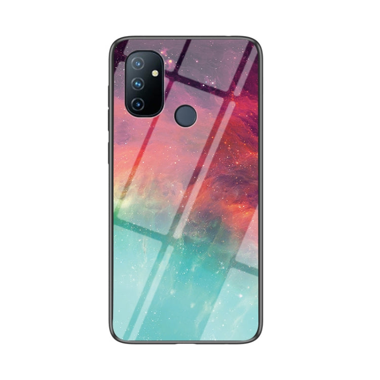 For OnePlus Nord N100 Starry Sky Painted Tempered Glass TPU Shockproof Protective Case
