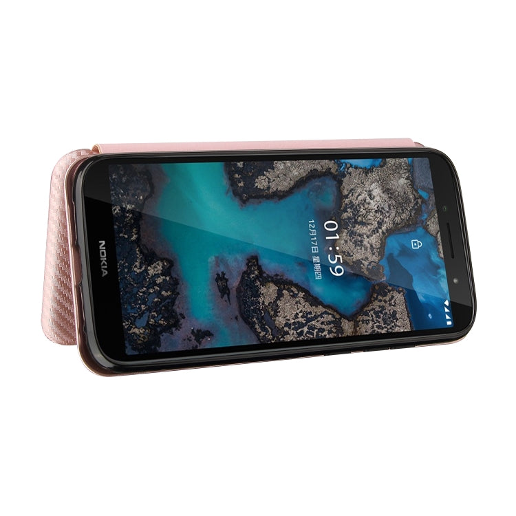 For Nokia C1 Plus Carbon Fiber Texture Horizontal Flip TPU + PC + PU Leather Case with Card Slot