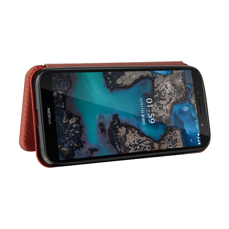 For Nokia C1 Plus Carbon Fiber Texture Horizontal Flip TPU + PC + PU Leather Case with Card Slot