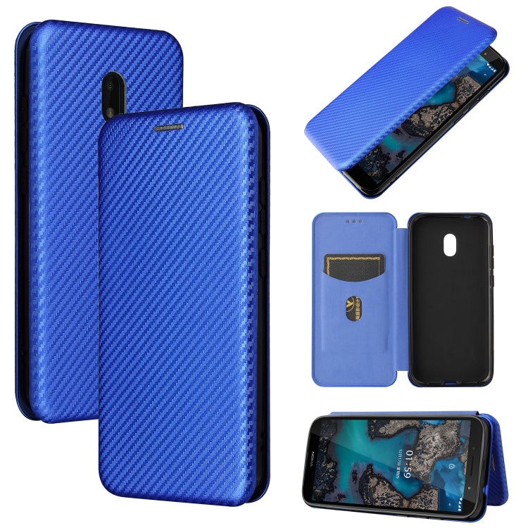 For Nokia C1 Plus Carbon Fiber Texture Horizontal Flip TPU + PC + PU Leather Case with Card Slot