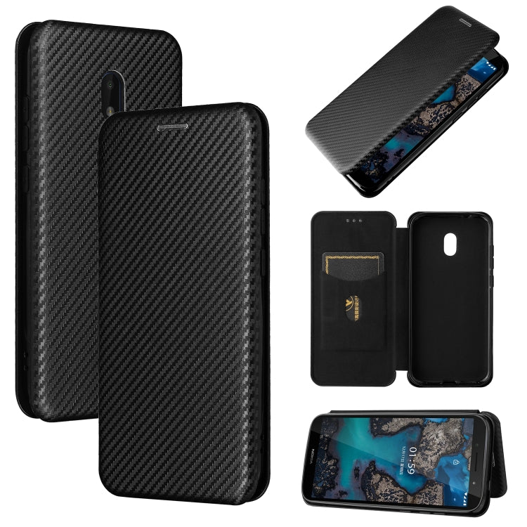 For Nokia C1 Plus Carbon Fiber Texture Horizontal Flip TPU + PC + PU Leather Case with Card Slot