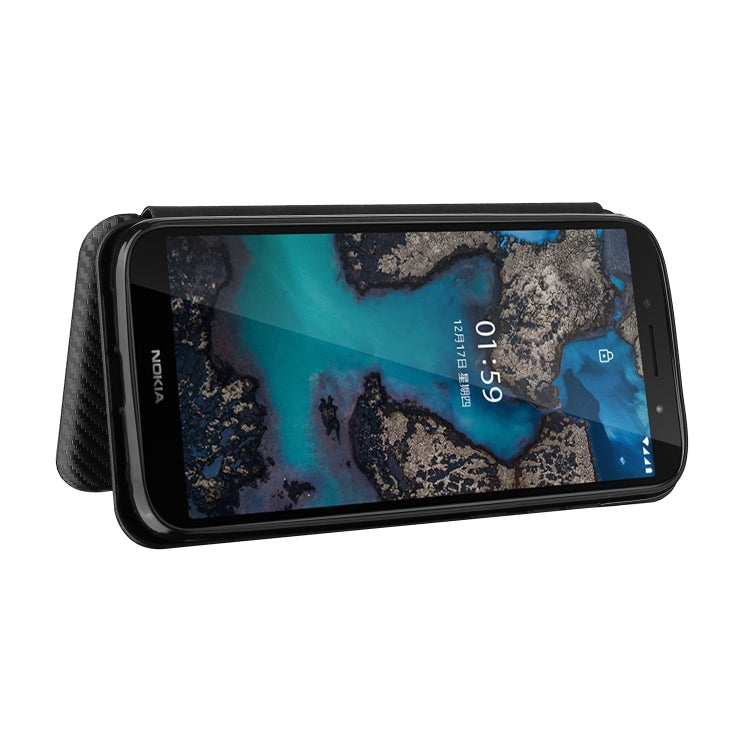 For Nokia C1 Plus Carbon Fiber Texture Horizontal Flip TPU + PC + PU Leather Case with Card Slot