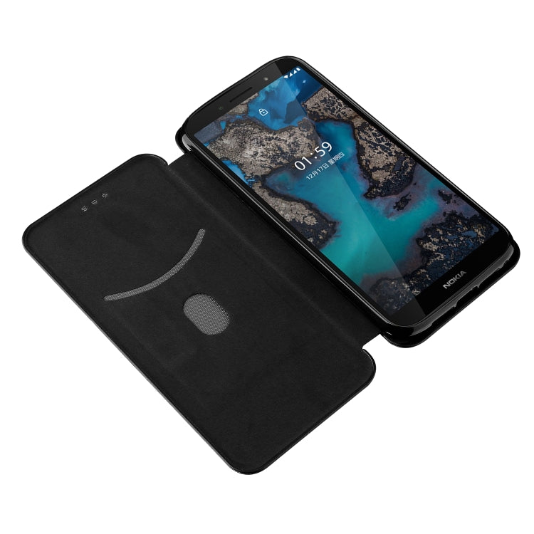 For Nokia C1 Plus Carbon Fiber Texture Horizontal Flip TPU + PC + PU Leather Case with Card Slot