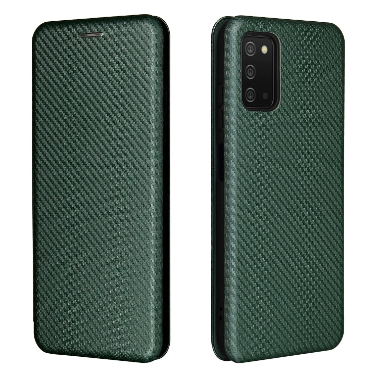 For Samsung Galaxy A03s Carbon Fiber Texture Horizontal Flip TPU + PC + PU Leather Case with Card Slot