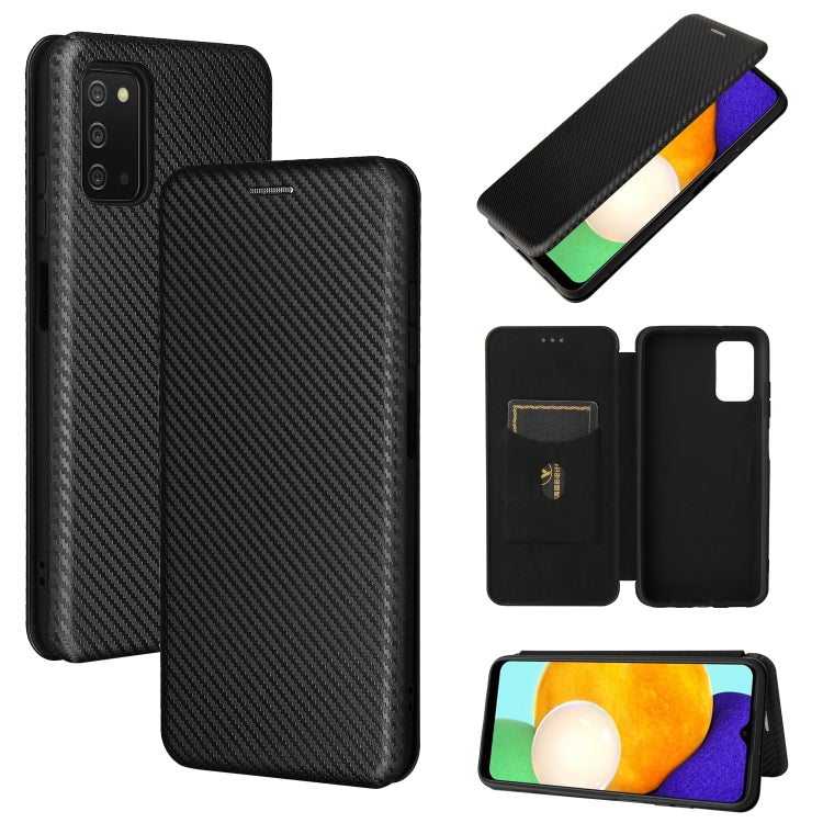 For Samsung Galaxy A03s Carbon Fiber Texture Horizontal Flip TPU + PC + PU Leather Case with Card Slot
