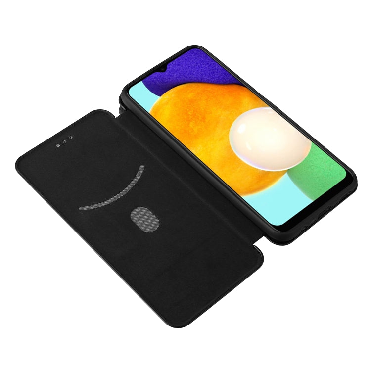 For Samsung Galaxy A03s Carbon Fiber Texture Horizontal Flip TPU + PC + PU Leather Case with Card Slot