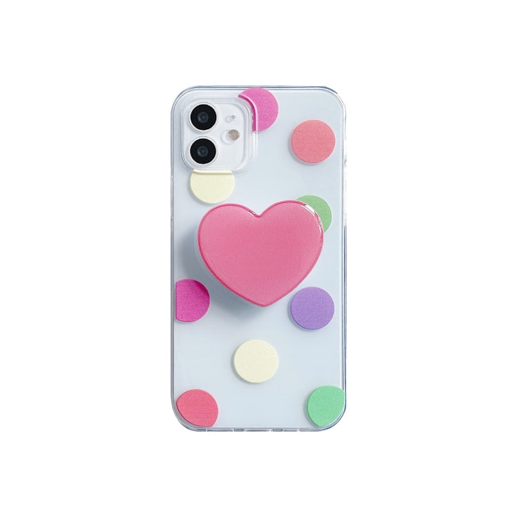 For iPhone 12 / 12 Pro Colorful Dot Pattern TPU Straight Edge Shockproof Case with Heart Holder