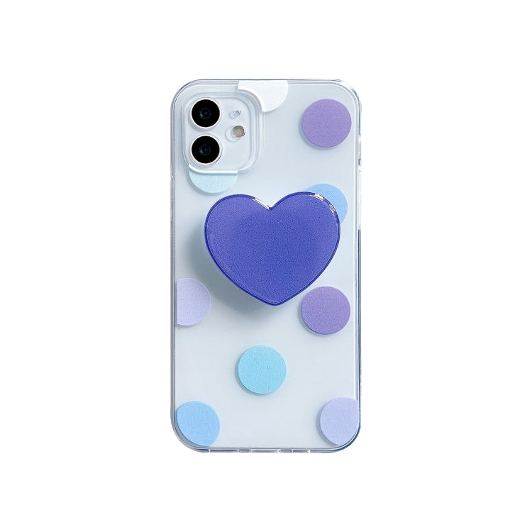 For iPhone 12 / 12 Pro Colorful Dot Pattern TPU Straight Edge Shockproof Case with Heart Holder