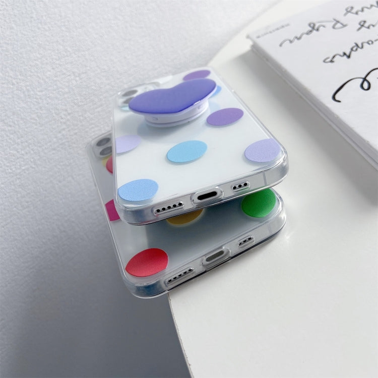 For iPhone 12 / 12 Pro Colorful Dot Pattern TPU Straight Edge Shockproof Case with Heart Holder