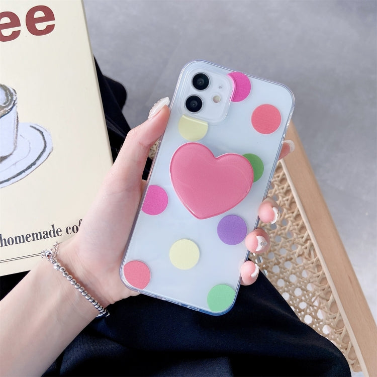 For iPhone 12 Pro Max Colorful Dot Pattern TPU Straight Edge Shockproof Case with Heart Holder