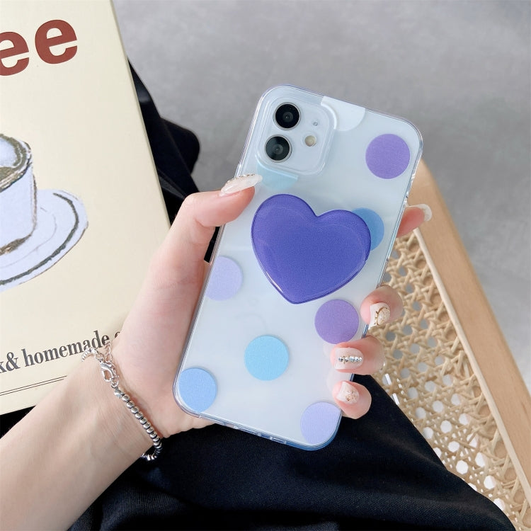 For iPhone 11 Colorful Dot Pattern TPU Straight Edge Shockproof Case with Heart Holder