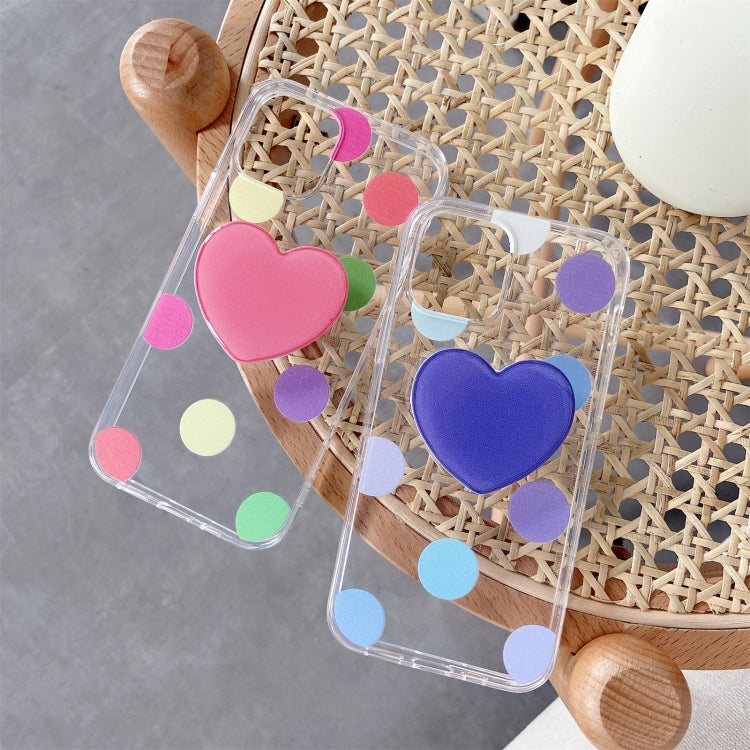 For iPhone 11 Colorful Dot Pattern TPU Straight Edge Shockproof Case with Heart Holder