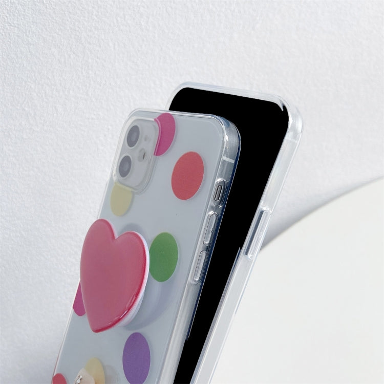For iPhone 11 Pro Colorful Dot Pattern TPU Straight Edge Shockproof Case with Heart Holder