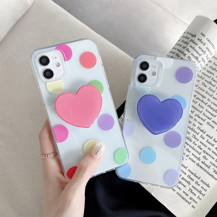For iPhone 11 Pro Colorful Dot Pattern TPU Straight Edge Shockproof Case with Heart Holder