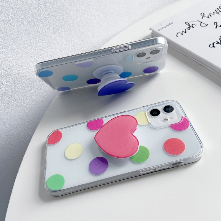 For iPhone 11 Pro Max Colorful Dot Pattern TPU Straight Edge Shockproof Case with Heart Holder
