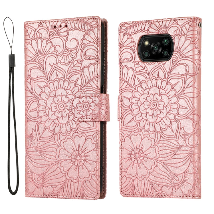 For Xiaomi POCO X3 NFC / X3 Pro / X3 Skin Feel Embossed Sunflower Horizontal Flip Leather Case with Holder & Card Slots & Wallet & Lanyard